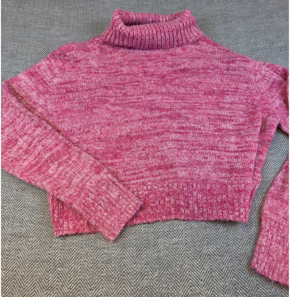 Mi Ami Francesca's Pink Marl Cropped Turtleneck Fuzzy Knit Sweater Womens Medium